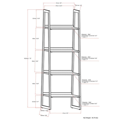 Sawhorse Solid Walnut Veneer and Metal Ladder Shelf