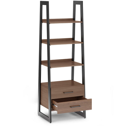 Sawhorse Metal/Wood Ladder Shelf with Storage