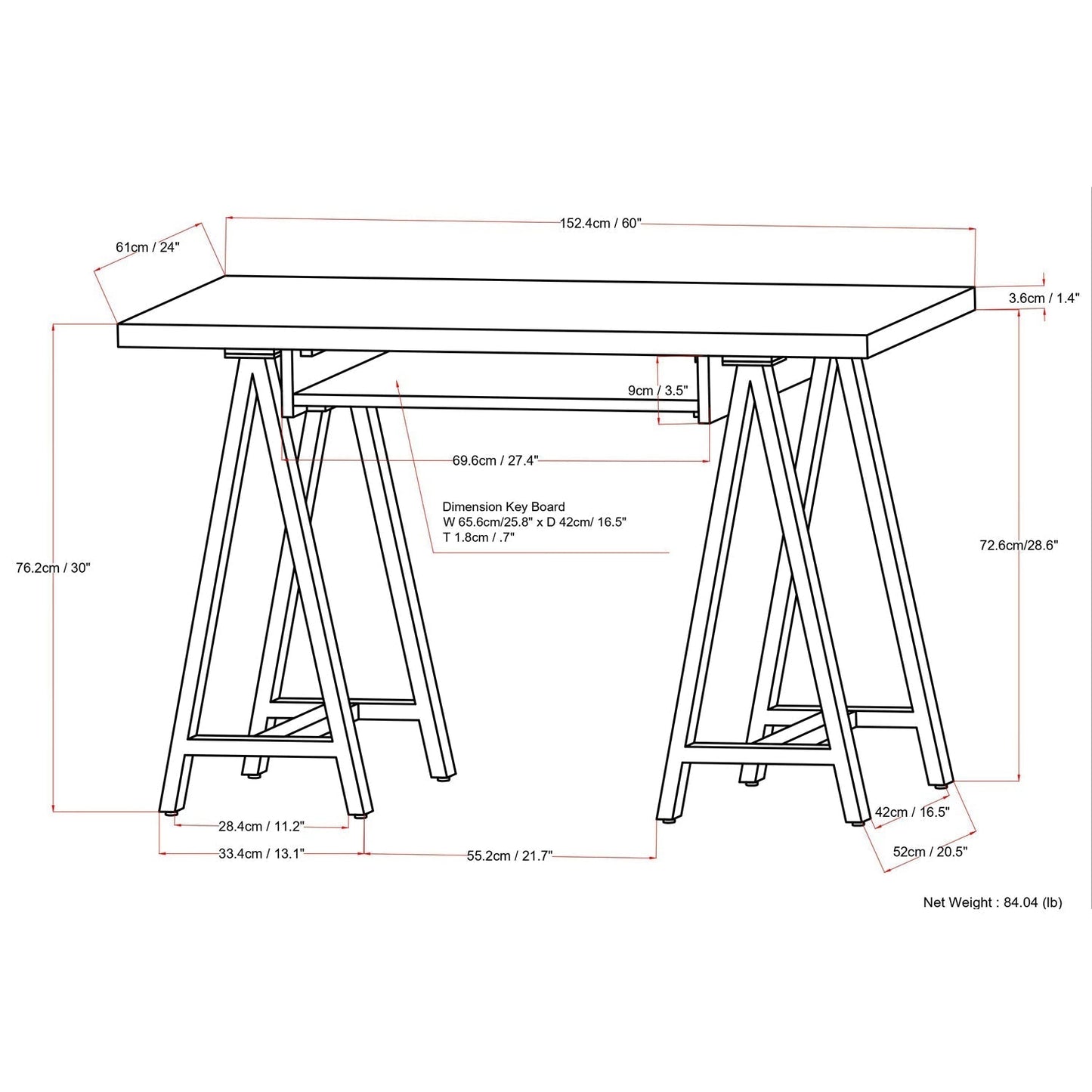 Sawhorse Solid Walnut Veneer and Metal Desk