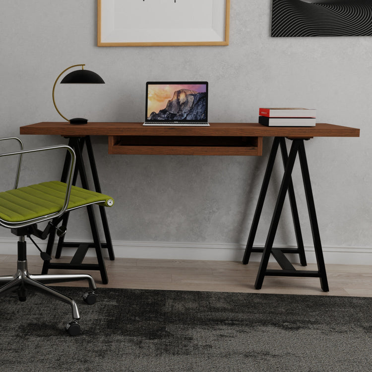 Sawhorse Solid Walnut Veneer and Metal Desk