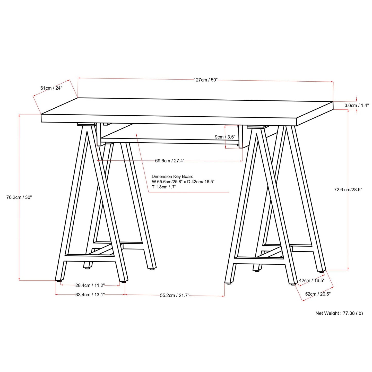 Sawhorse Solid Walnut Veneer and Metal Small Desk