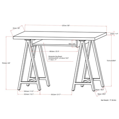 Sawhorse Solid Walnut Veneer and Metal Small Desk