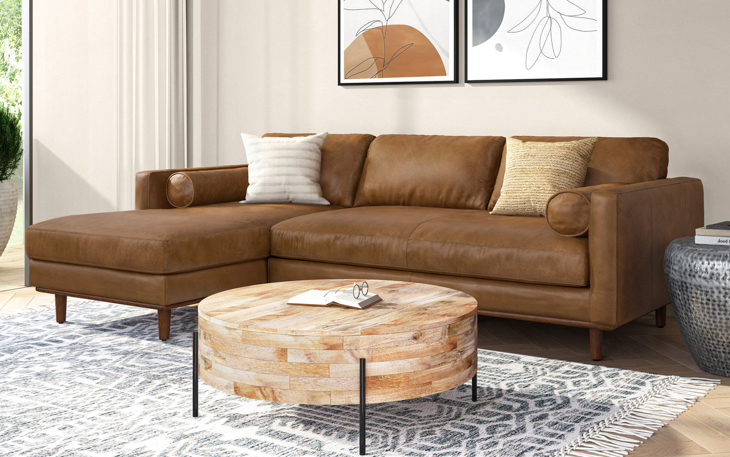 Caramel Brown Genuine Leather | Morrison Left Sectional in Genuine Leather