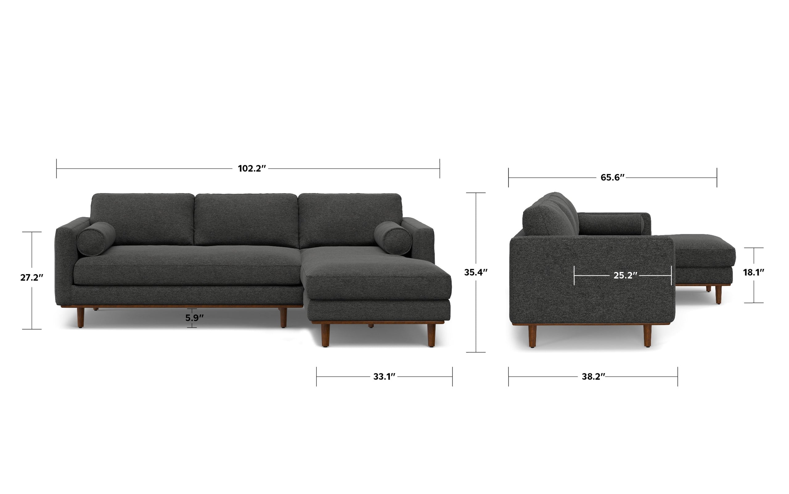 Charcoal Grey Woven-Blend Fabric | Morrison Mid Century Sectional