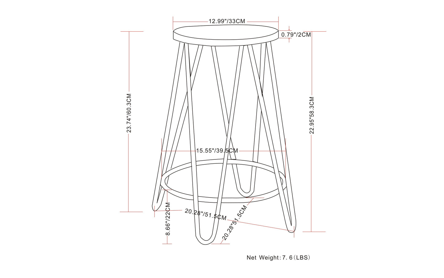 Natural | Simeon 24 inch Metal Counter Height Stool with Wood Seat