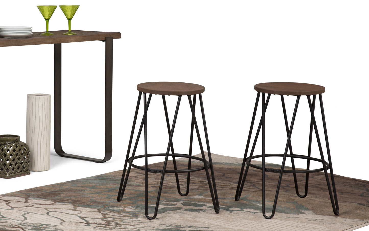 Cocoa Brown | Simeon 24 inch Metal Counter Height Stool with Wood Seat