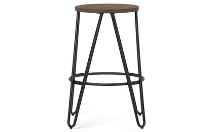 Cocoa Brown | Simeon 24 inch Metal Counter Height Stool with Wood Seat