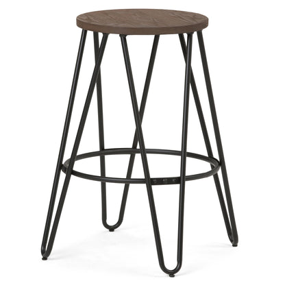 Cocoa Brown | Simeon 24 inch Metal Counter Height Stool with Wood Seat