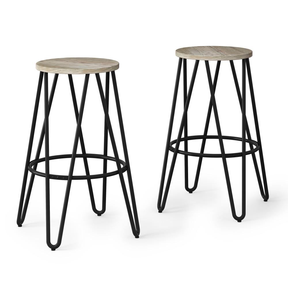 Natural 26 inch | Simeon 26 inch Metal Counter Height Stool with Wood Seat (Set of 2)