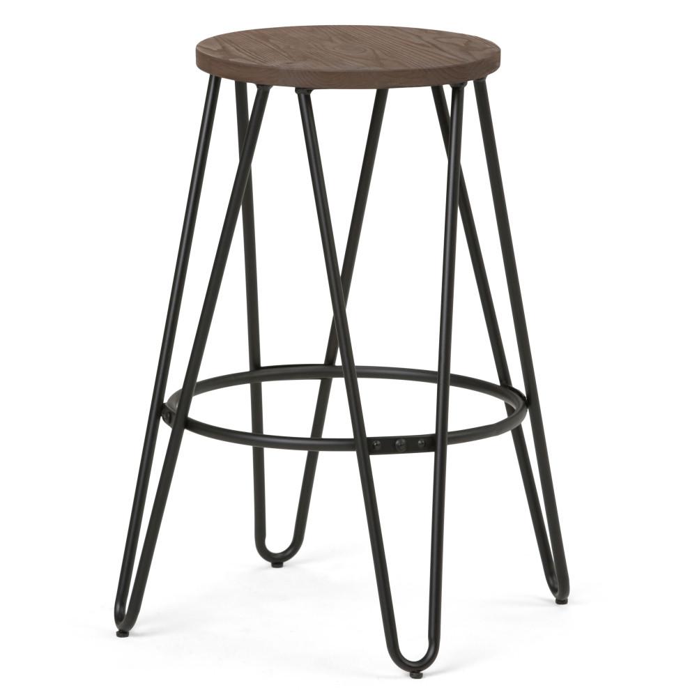 Cocoa Brown 26 inch | Simeon 26 inch Metal Counter Height Stool with Wood Seat (Set of 2)