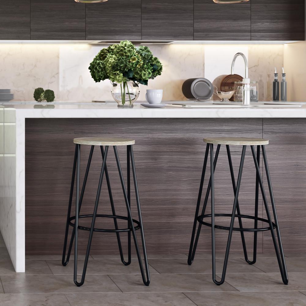 Natural | Simeon 30 inch Metal Bar Stool with Wood Seat