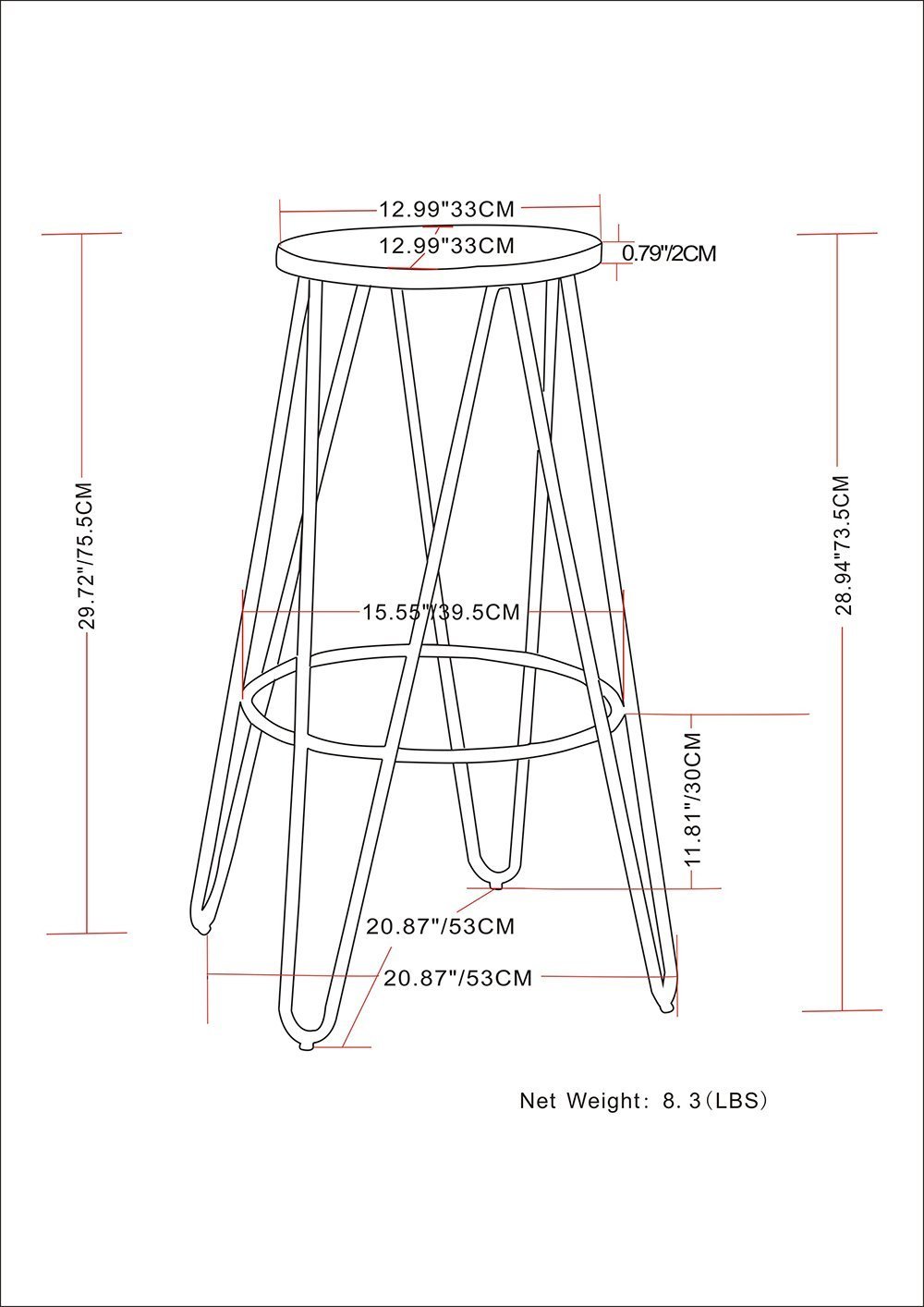 Cocoa Brown  | Simeon 30 inch Metal Bar Stool with Wood Seat