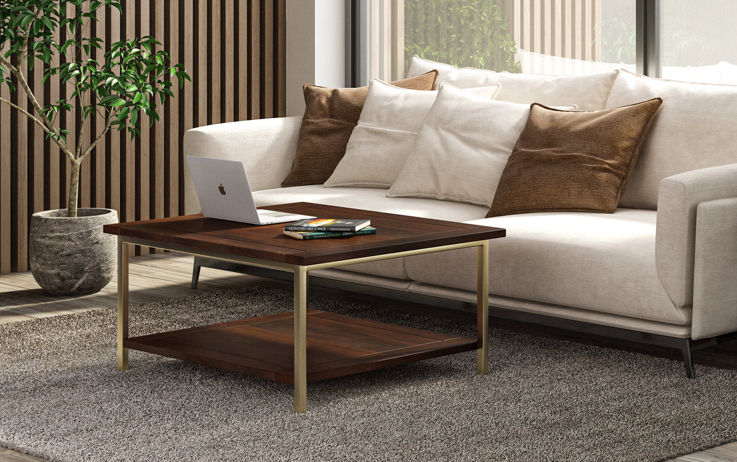 Dark Brown and Gold | Skyler Square Coffee Table