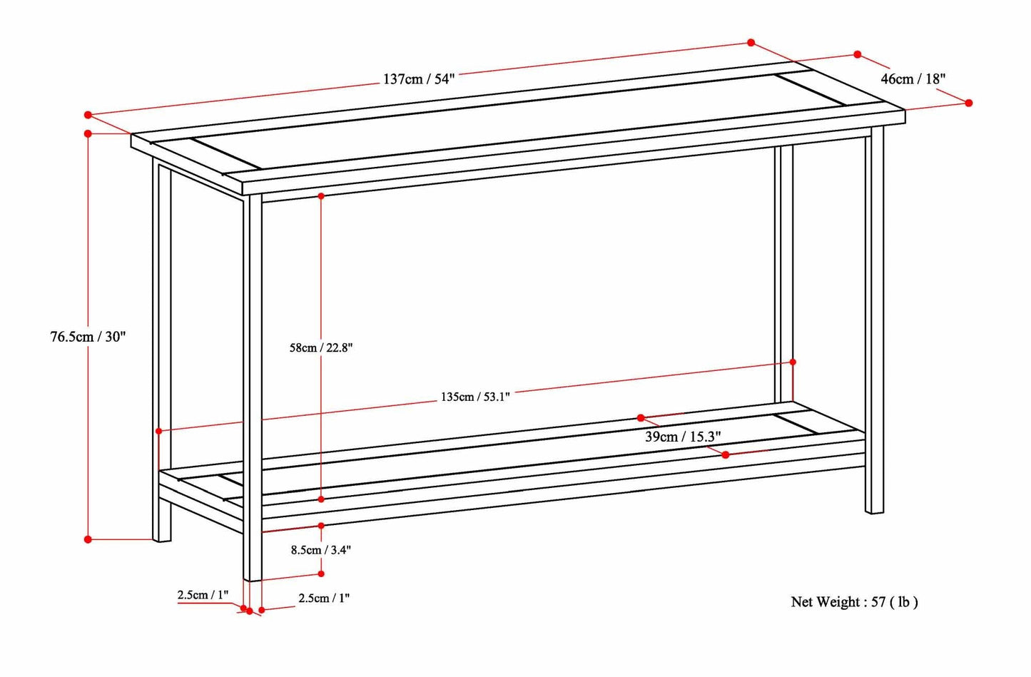 Natural | Skyler 54 inch Console Sofa Table