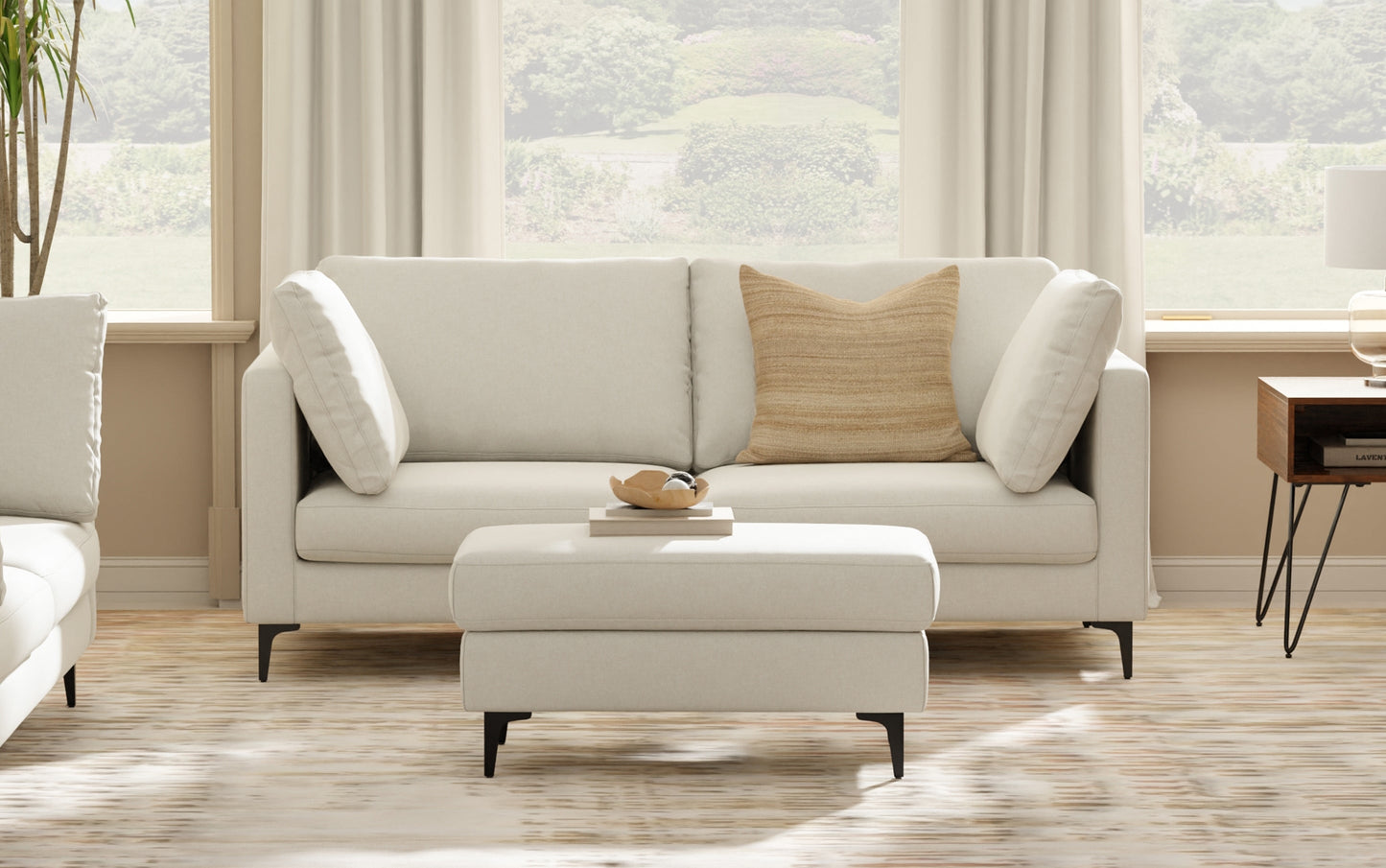 Cream Performance Fabric | Ava 76 inch Mid Century Sofa