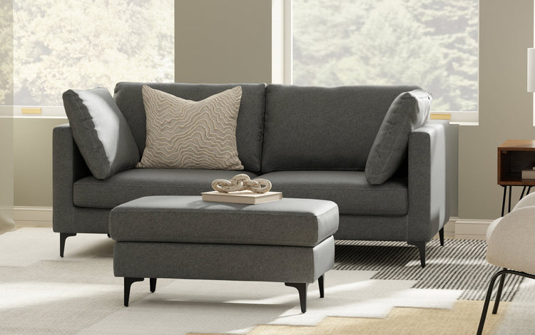 Pebble Grey Performance Fabric | Ava 76 inch Mid Century Sofa