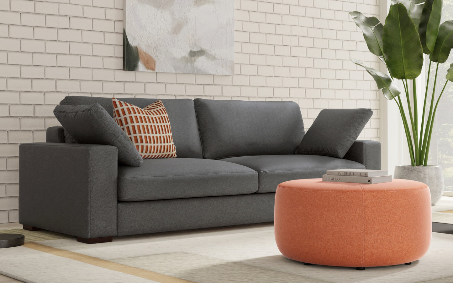 Pebble Grey Performance Fabric | Charlie 96 inch Deep Seater Sofa