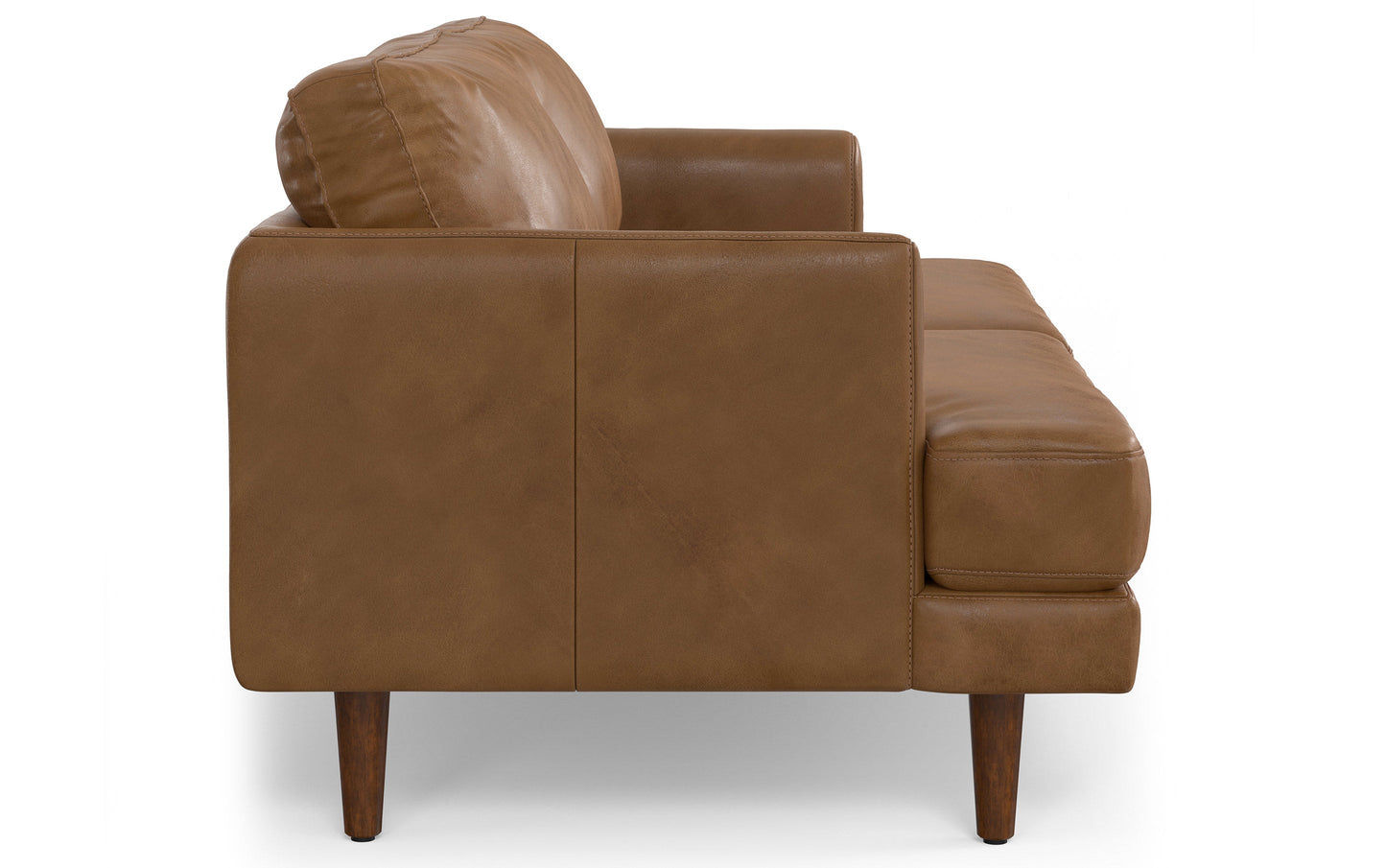 Caramel Brown Genuine Top Grain Leather | Livingston 76 inch Mid Century Sofa in Genuine Leather