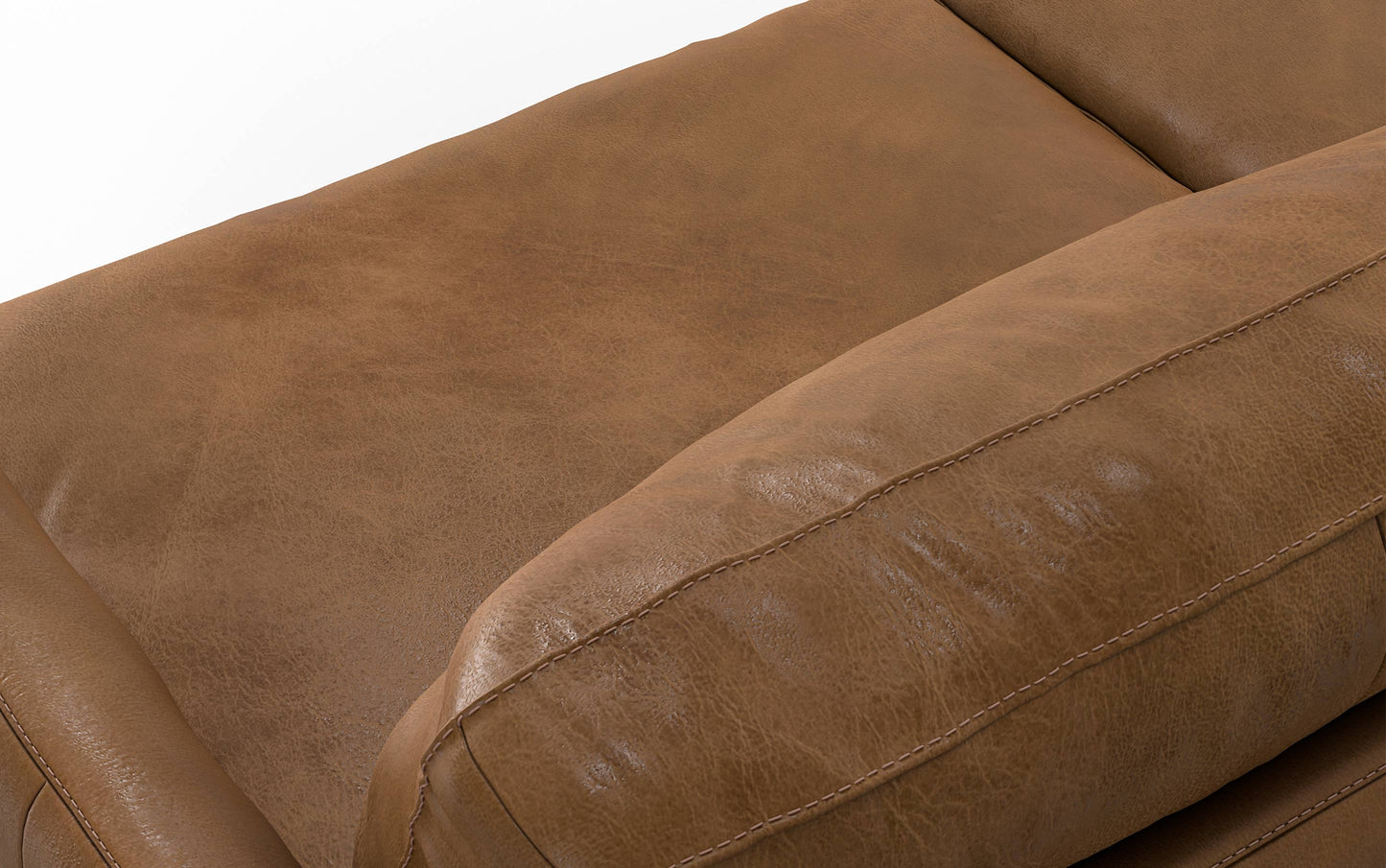 Caramel Brown Genuine Top Grain Leather | Livingston 76 inch Mid Century Sofa in Genuine Leather