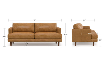 Sienna Genuine Top Grain Leather | Livingston 76 inch Mid Century Sofa in Genuine Leather