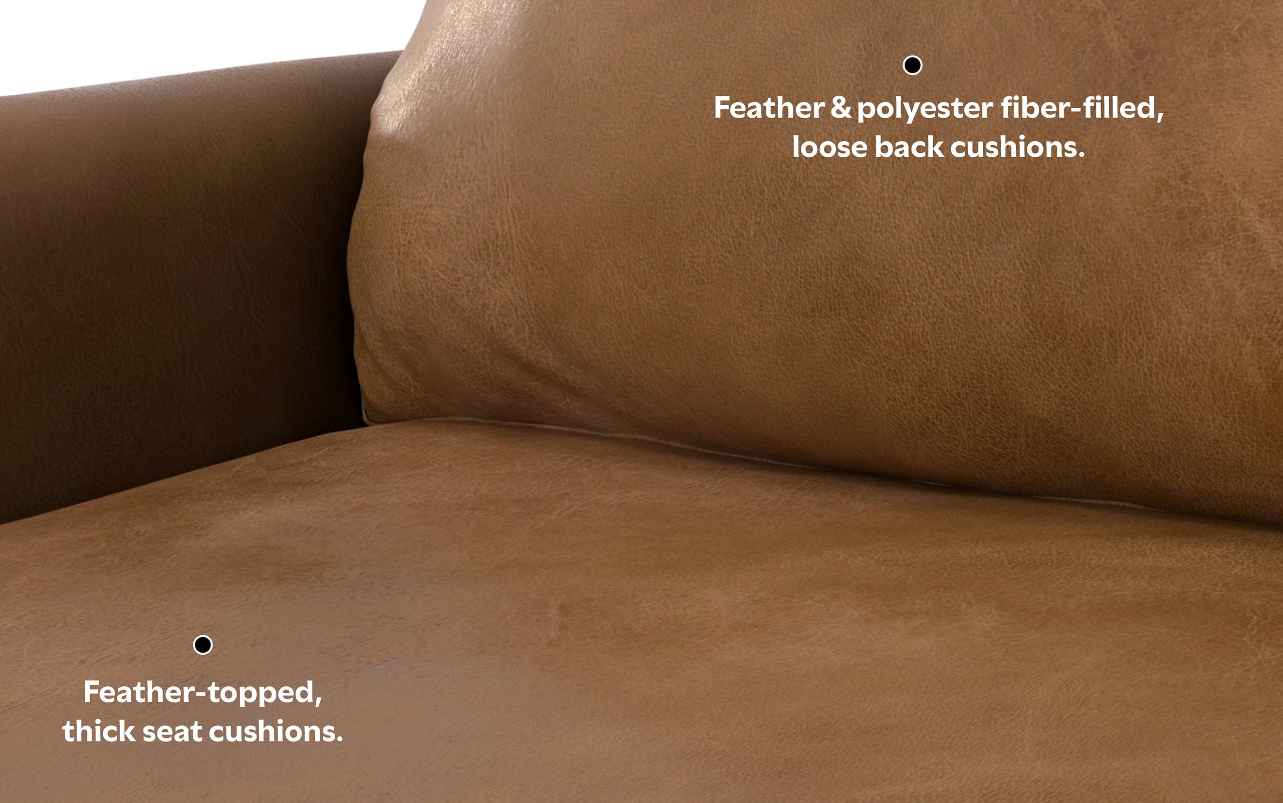 Caramel Brown Genuine Top Grain Leather | Livingston 90 inch Mid Century Sofa in Genuine Leather