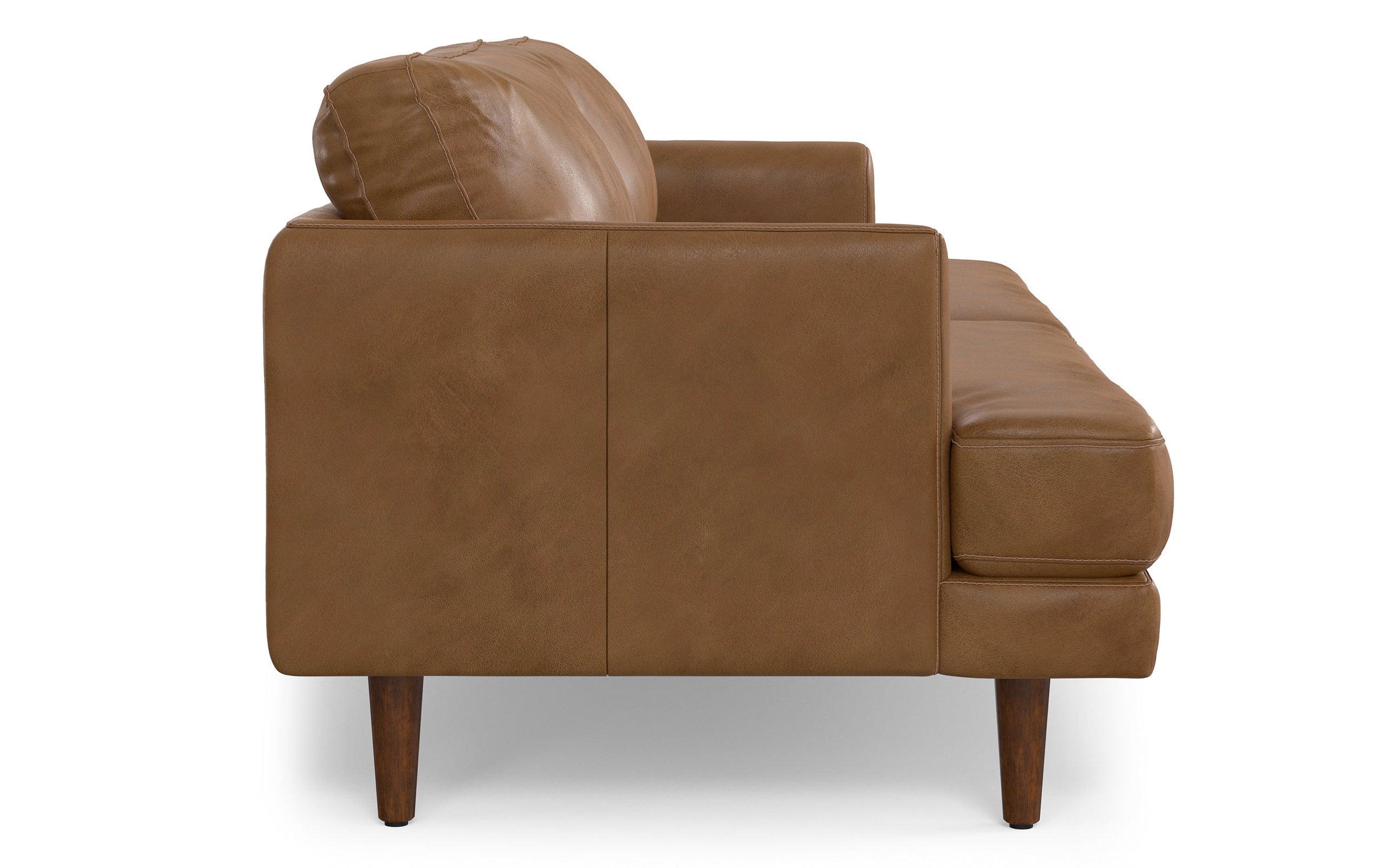 Caramel Brown Genuine Top Grain Leather | Livingston 90 inch Mid Century Sofa in Genuine Leather