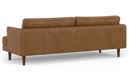 Caramel Brown Genuine Top Grain Leather | Livingston 90 inch Mid Century Sofa in Genuine Leather