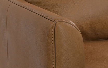 Caramel Brown Genuine Top Grain Leather | Livingston 90 inch Mid Century Sofa in Genuine Leather