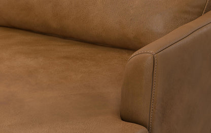 Caramel Brown Genuine Top Grain Leather | Livingston 76 inch Mid Century Sofa in Genuine Leather