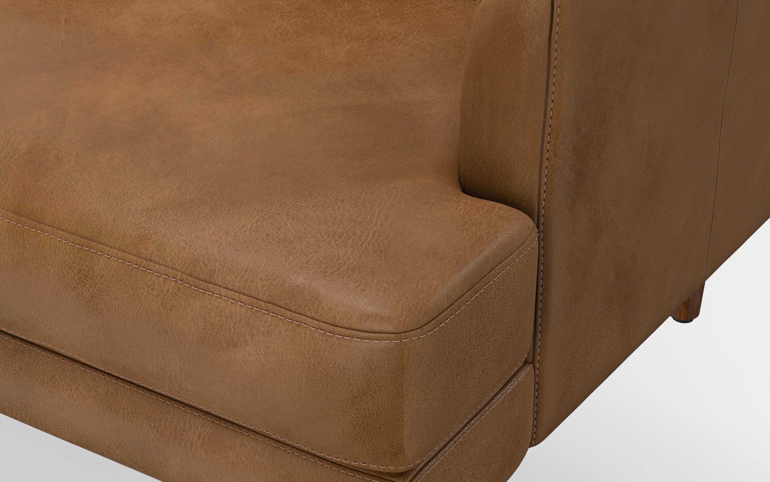 Caramel Brown Genuine Top Grain Leather | Livingston 76 inch Mid Century Sofa in Genuine Leather