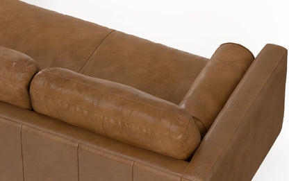 Caramel Brown Genuine Top Grain Leather | Morrison 72 inch Mid Century Sofa in Genuine Leather