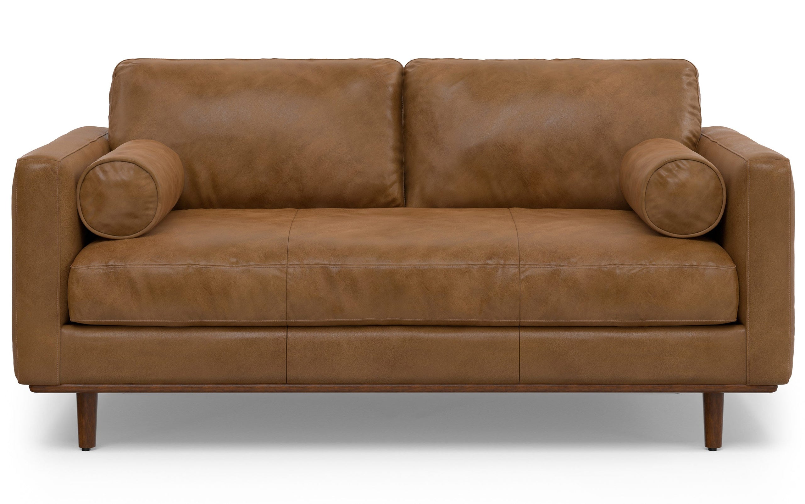 Caramel Brown Genuine Top Grain Leather | Morrison 72 inch Mid Century Sofa in Genuine Leather