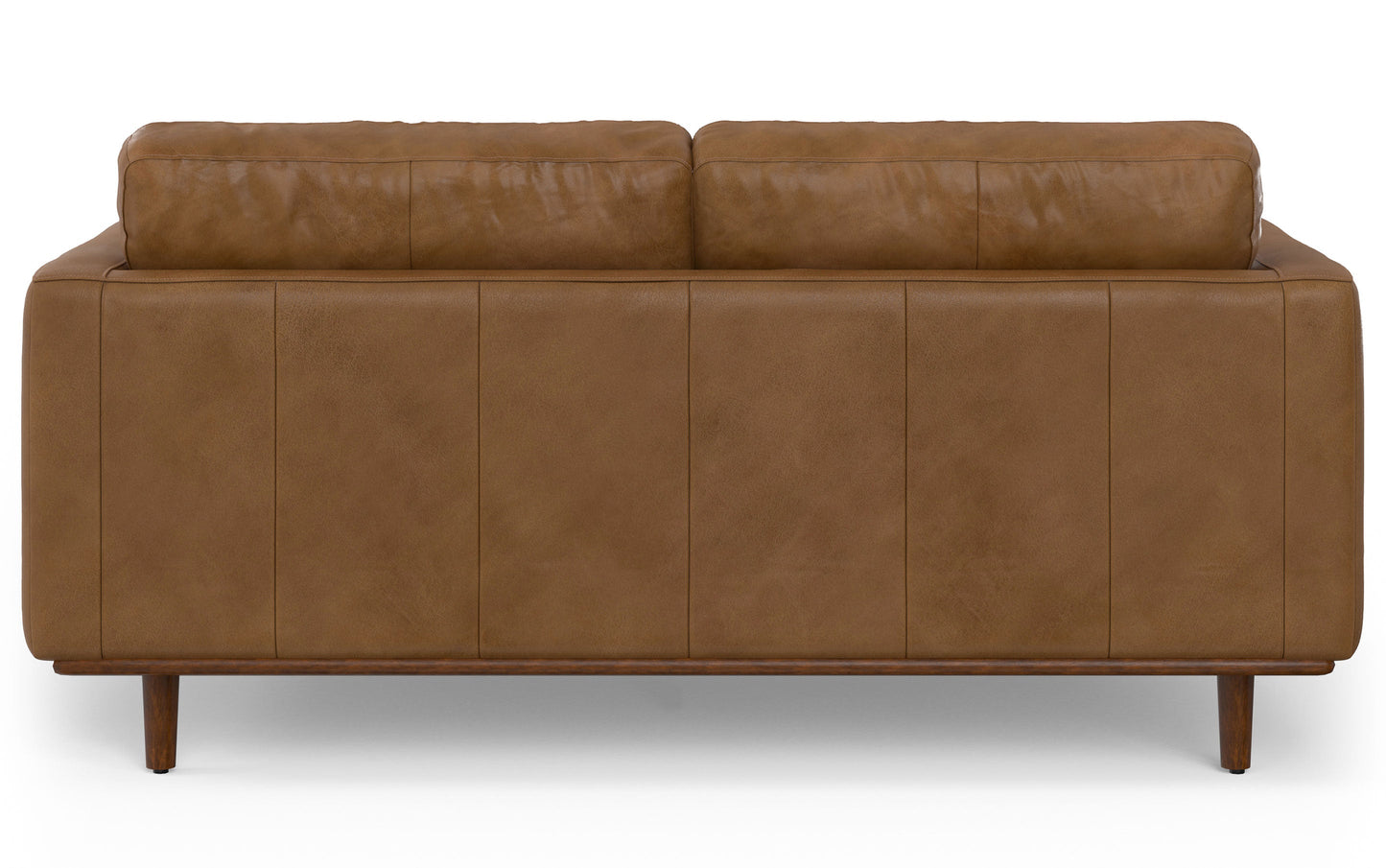 Caramel Brown Genuine Top Grain Leather | Morrison 72 inch Mid Century Sofa in Genuine Leather