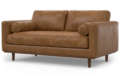 Caramel Brown Genuine Top Grain Leather | Morrison 72 inch Mid Century Sofa in Genuine Leather