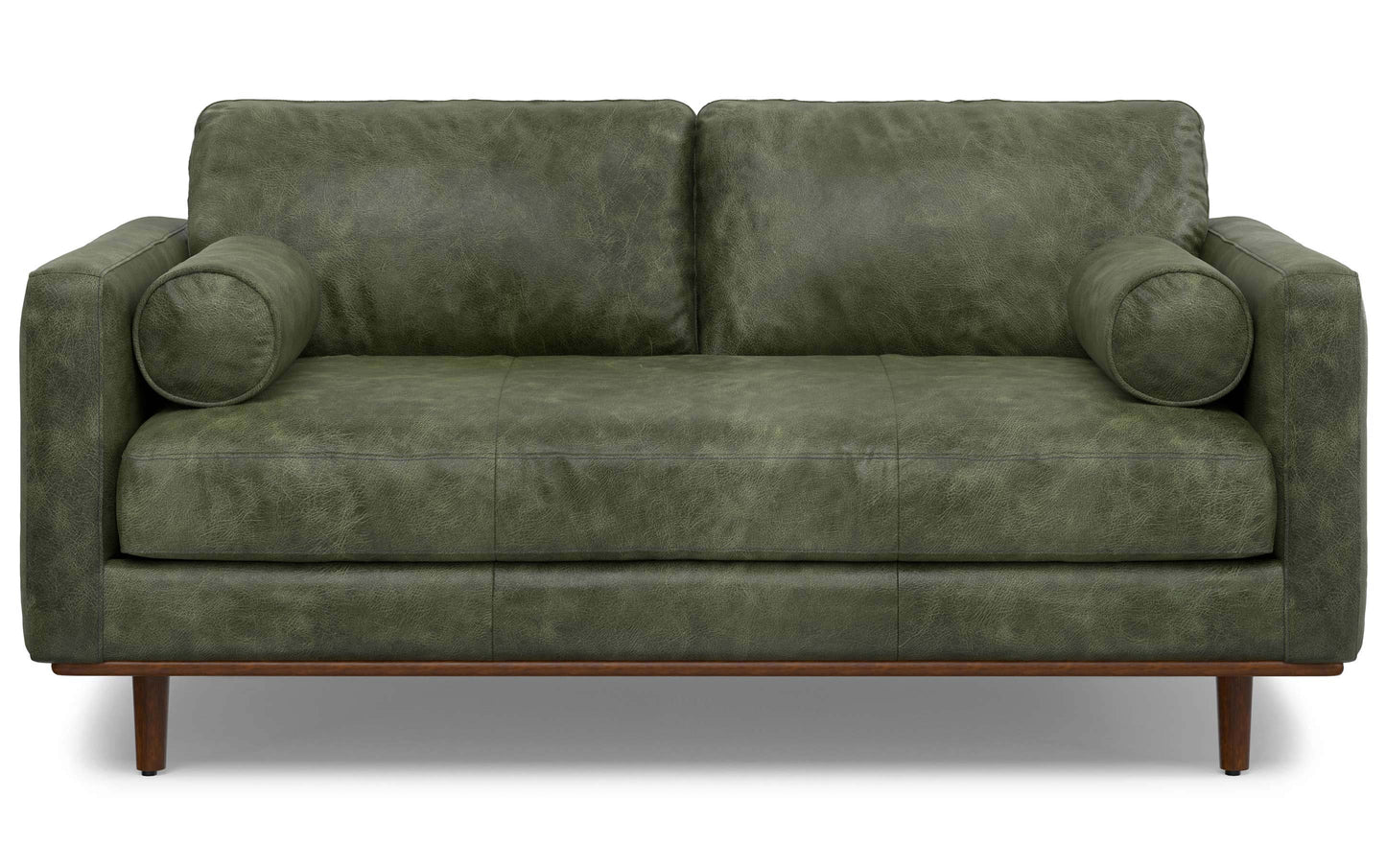 Moss Green Genuine Top Grain Leather | Morrison 72 inch Mid Century Sofa in Genuine Leather