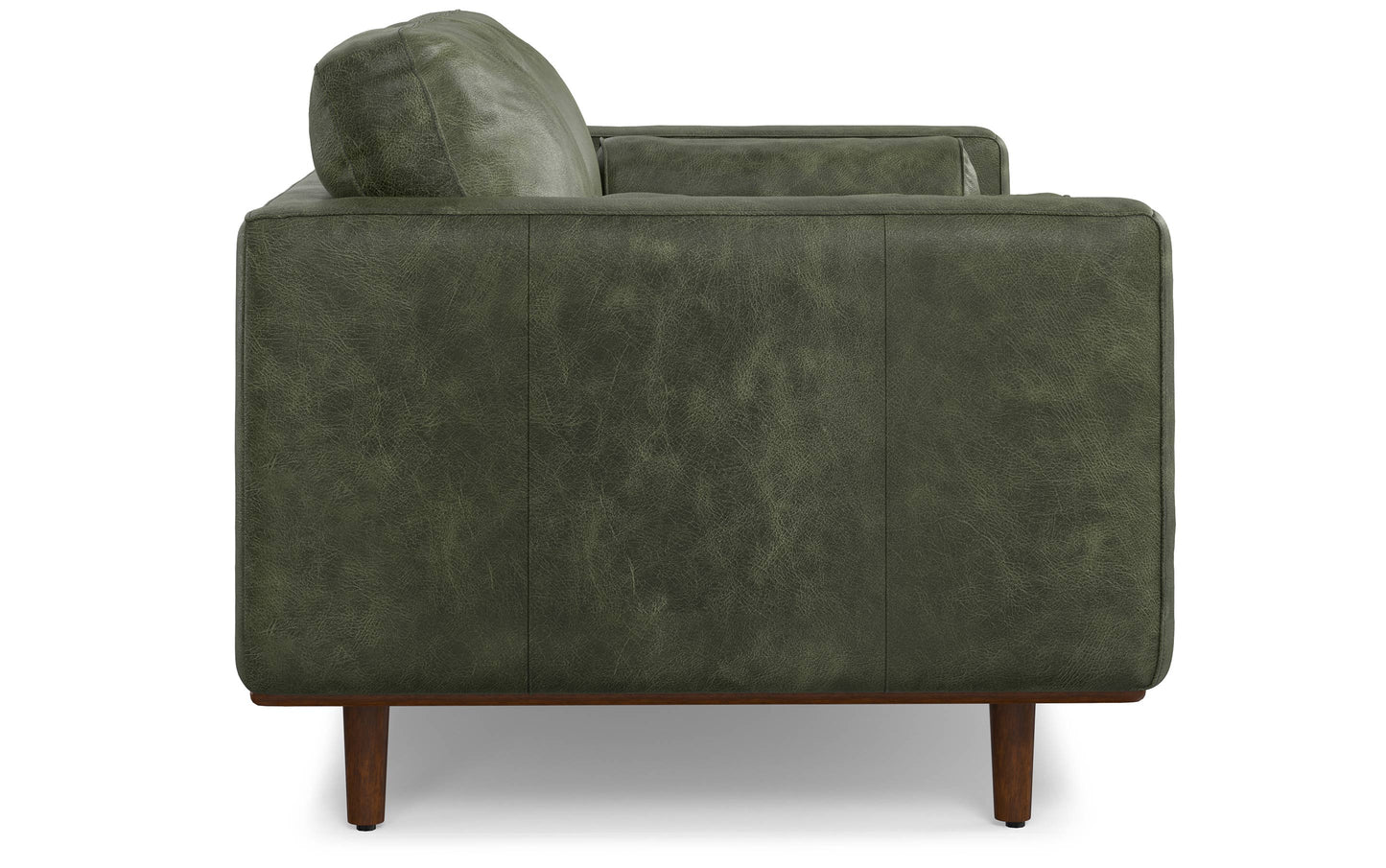 Moss Green Genuine Top Grain Leather | Morrison 72 inch Mid Century Sofa in Genuine Leather