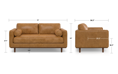 Sienna Genuine Top Grain Leather | Morrison 72 inch Mid Century Sofa in Genuine Leather