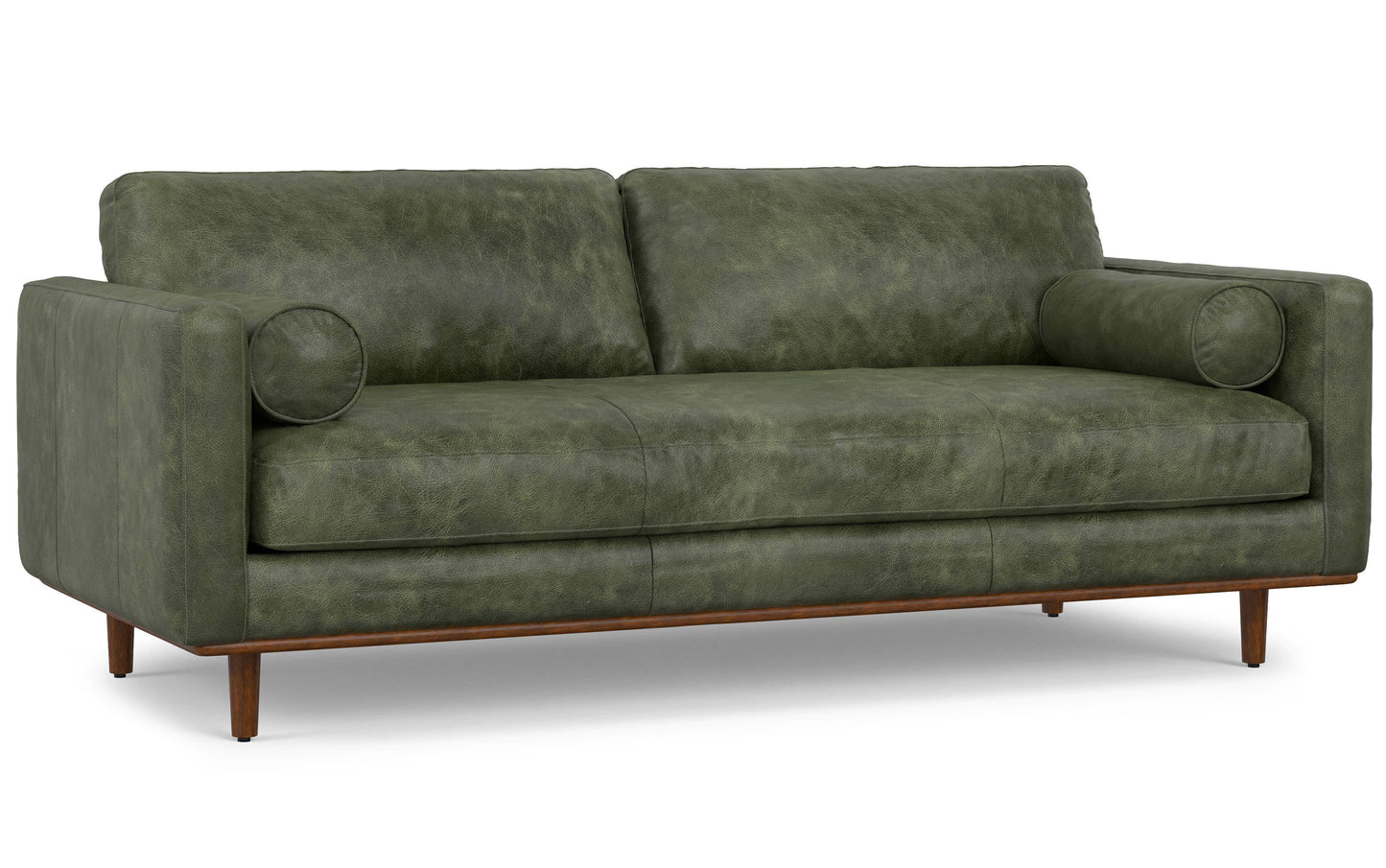 Moss Green Genuine Top Grain Leather | Morrison 89 inch Mid Century Sofa Genuine Leather