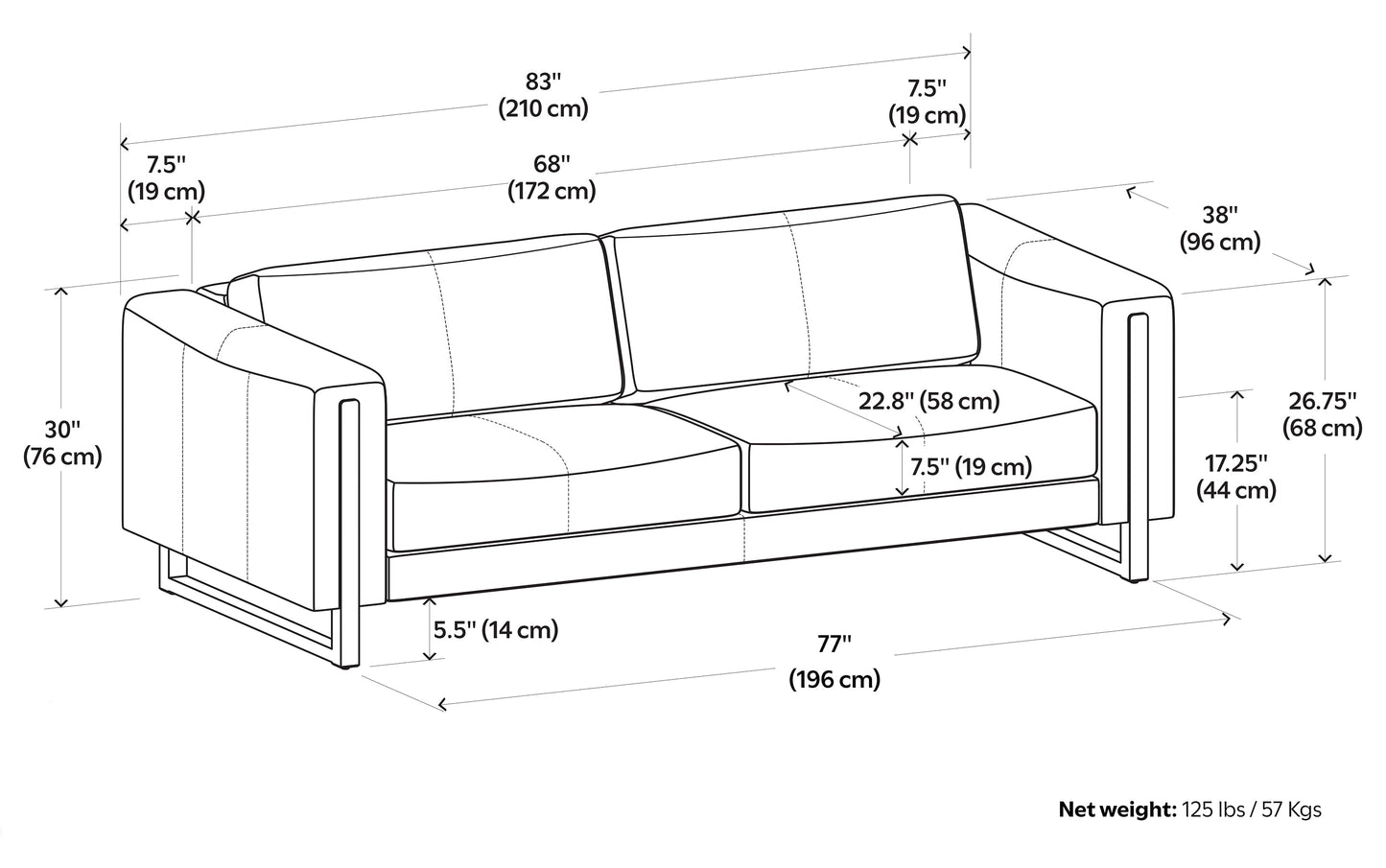 Richard 83 inch Sofa in Genuine Leather