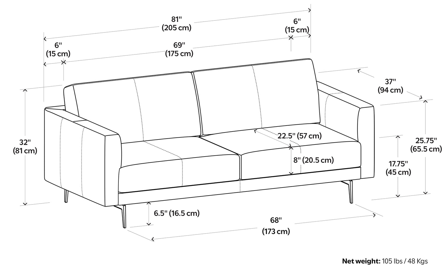 Light Smoke Grey Genuine Leather | Stevens 81 inch Sofa