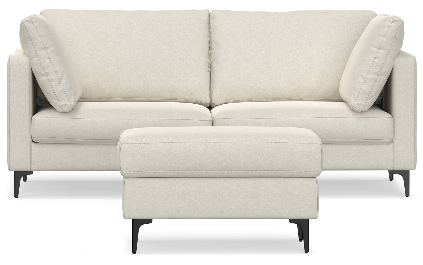 Cream Performance Fabric | Ava 76 inch Mid Century Sofa with Ottoman Set