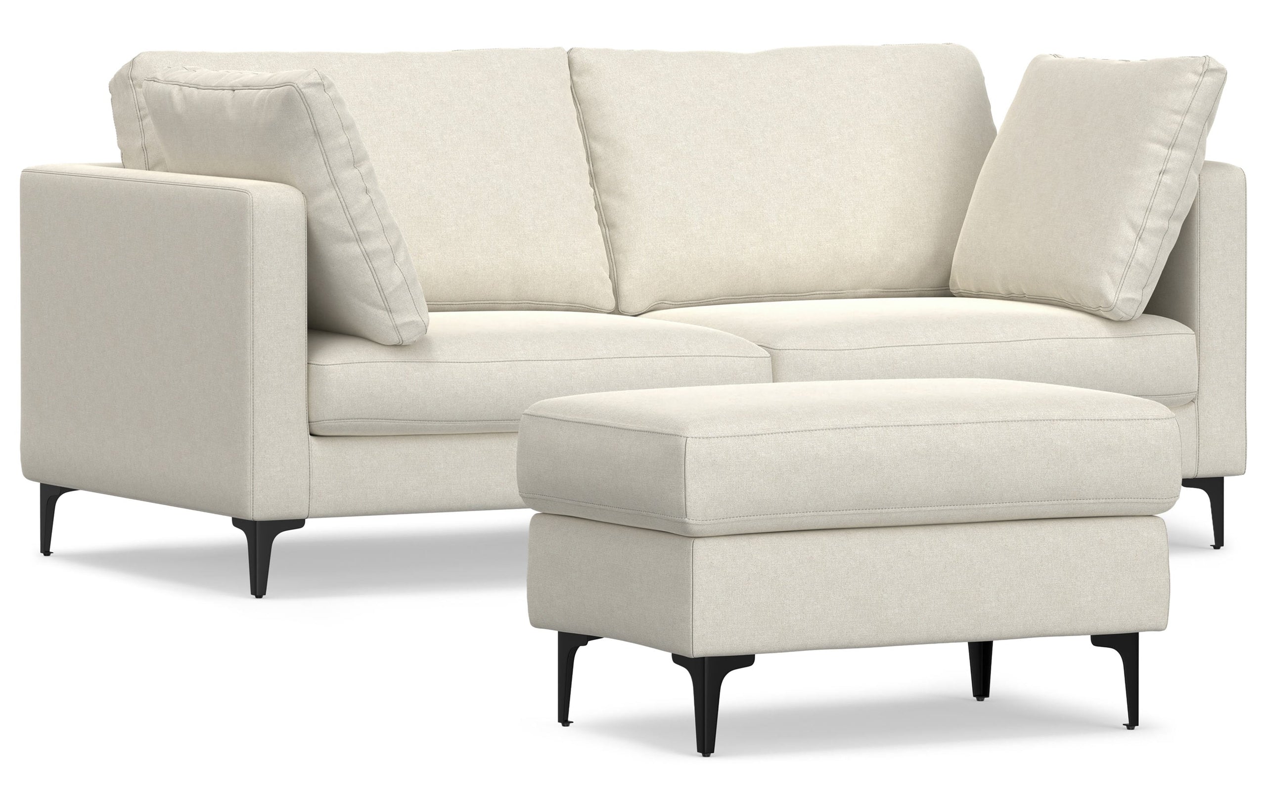 Cream Performance Fabric | Ava 76 inch Mid Century Sofa with Ottoman Set