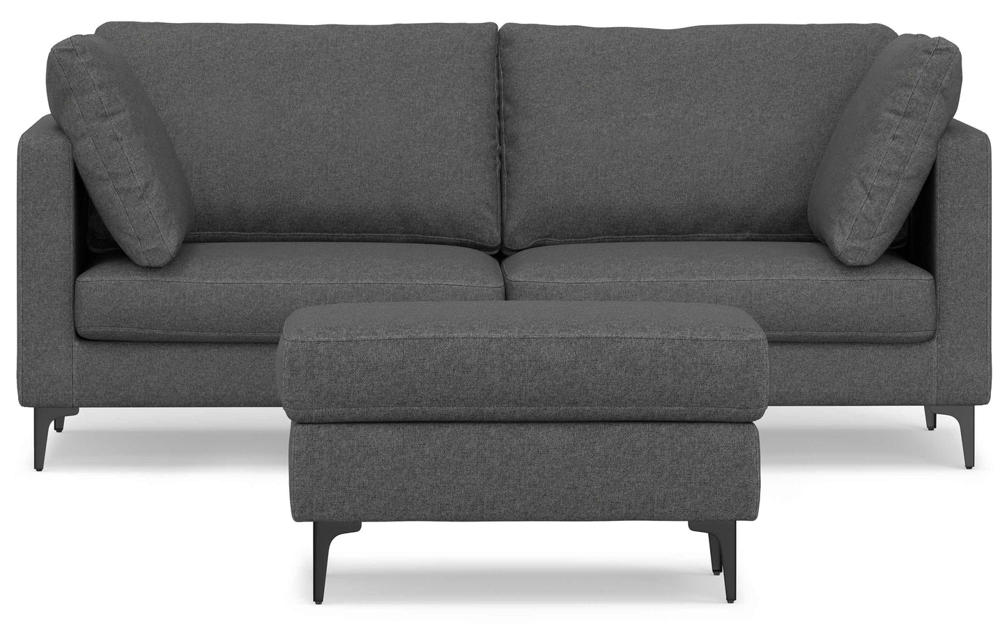 Pebble Grey Performance Fabric | Ava 76 inch Mid Century Sofa with Ottoman Set