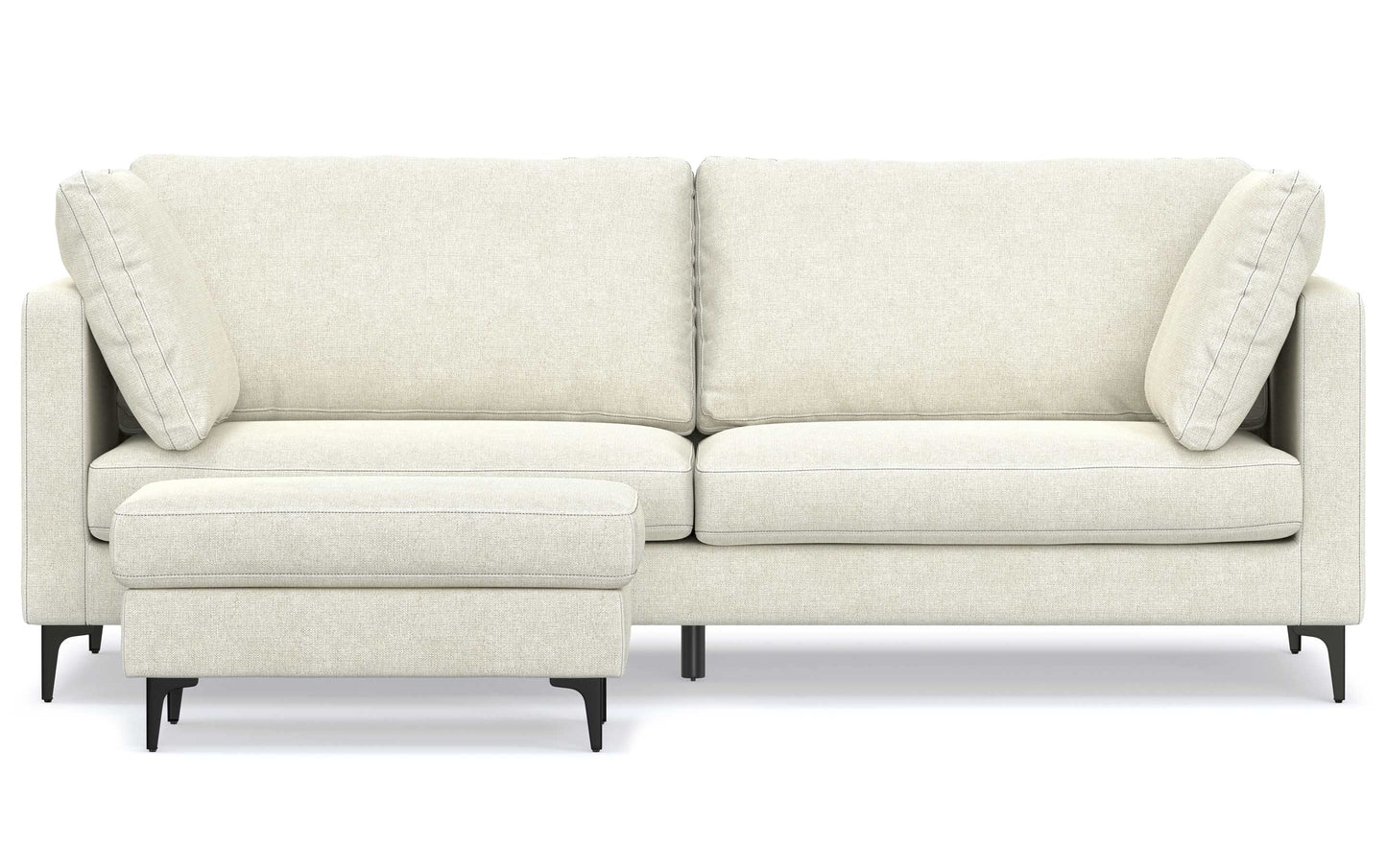 Cream Performance Fabric | Ava 90 inch Mid Century Sofa with Ottoman Set