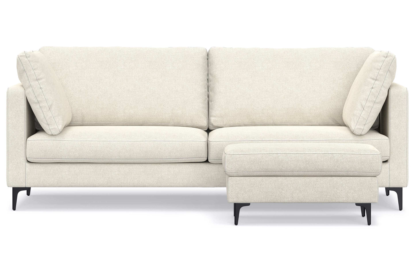 Cream Performance Fabric | Ava 90 inch Mid Century Sofa with Ottoman Set