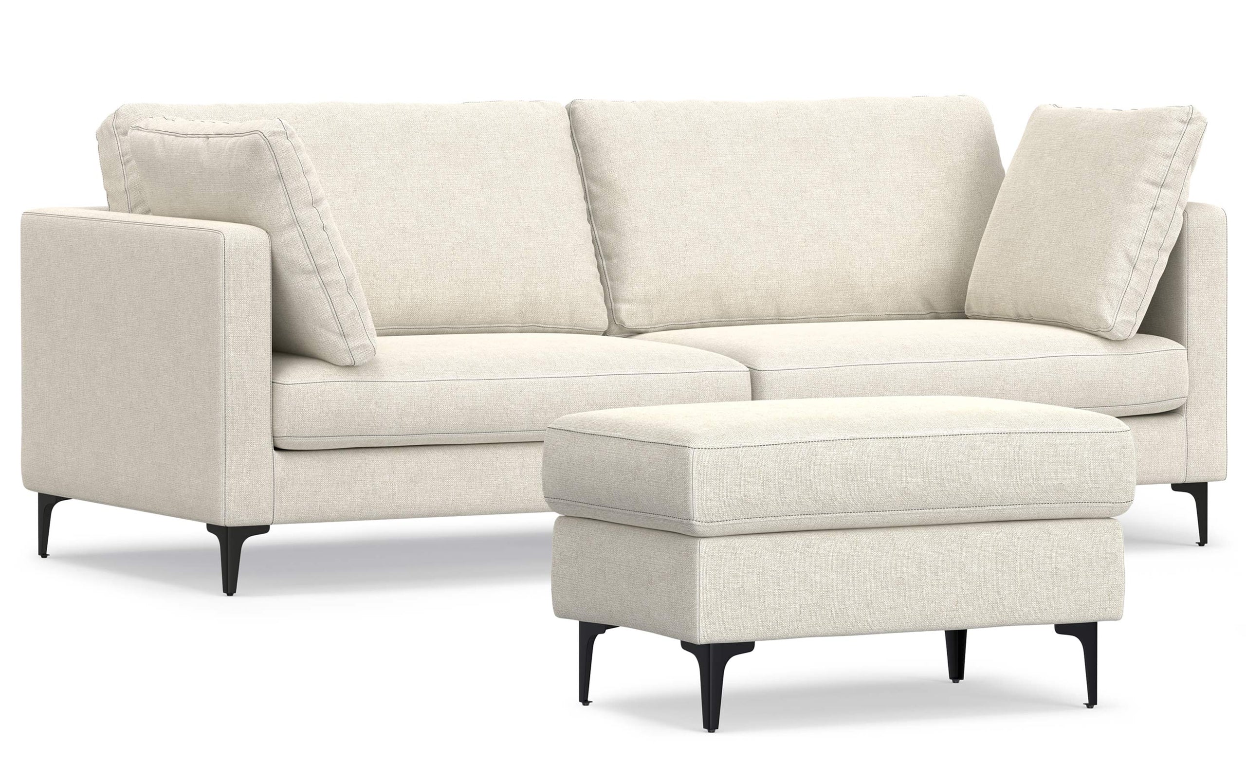 Cream Performance Fabric | Ava 90 inch Mid Century Sofa with Ottoman Set