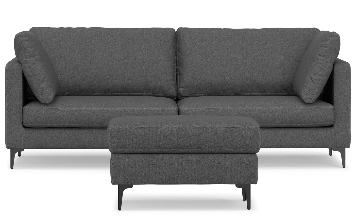 Pebble Grey Performance Fabric | Ava 90 inch Mid Century Sofa with Ottoman Set