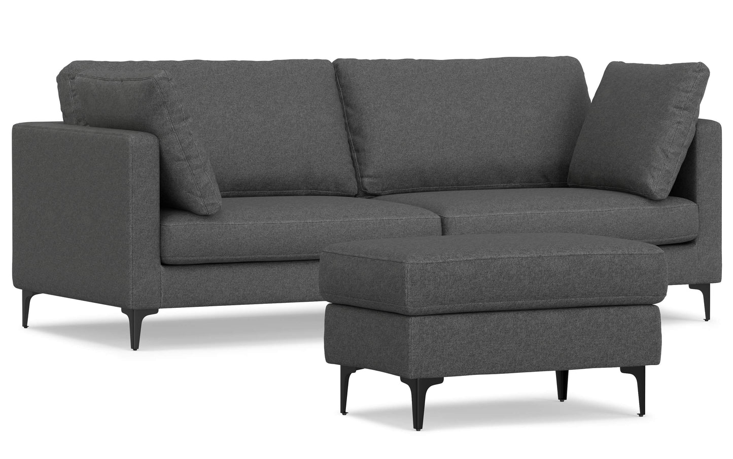 Pebble Grey Performance Fabric | Ava 90 inch Mid Century Sofa with Ottoman Set