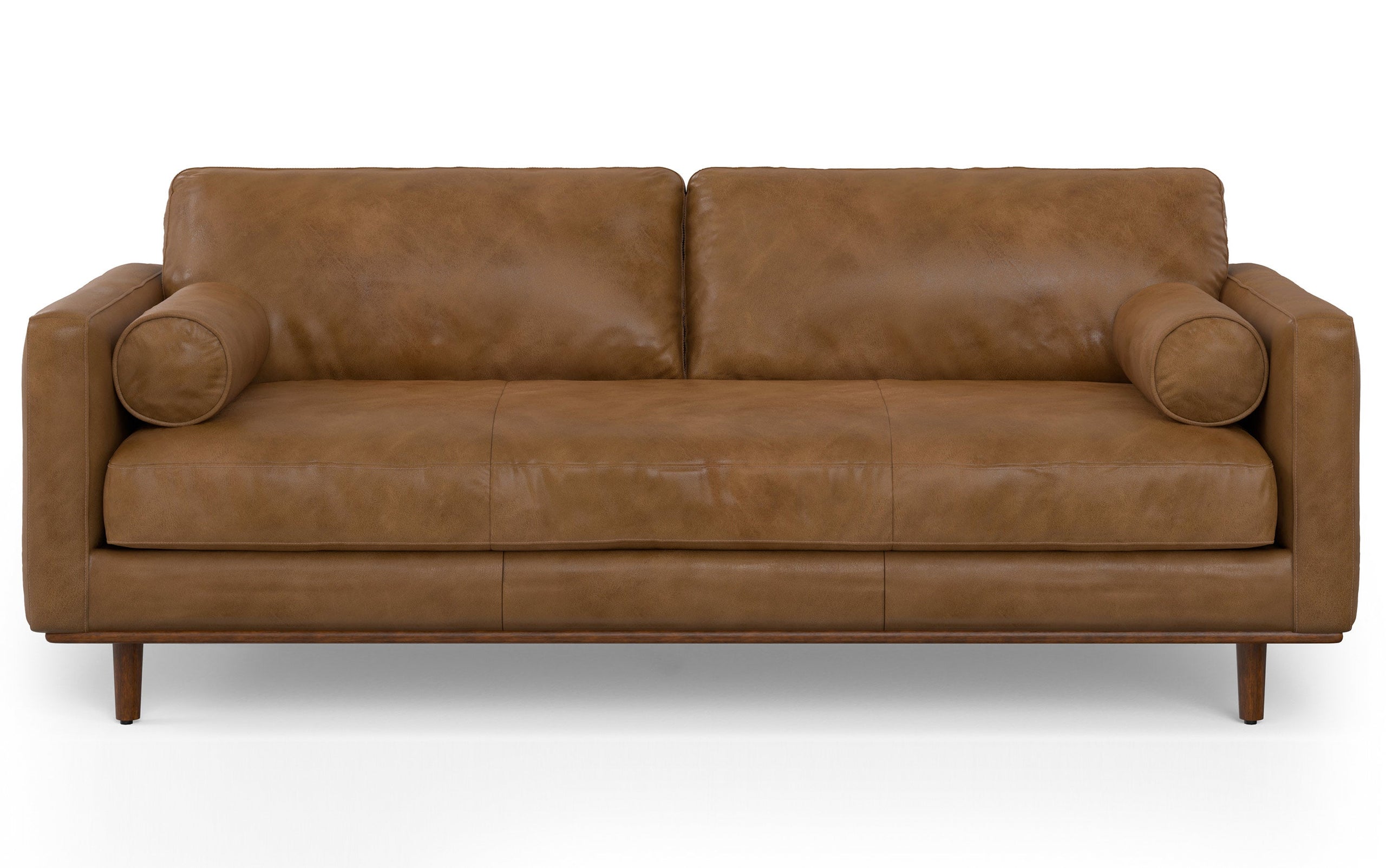 Caramel Brown Genuine Top Grain Leather | Morrison 89-inch Sofa and Ottoman Set in Genuine Leather