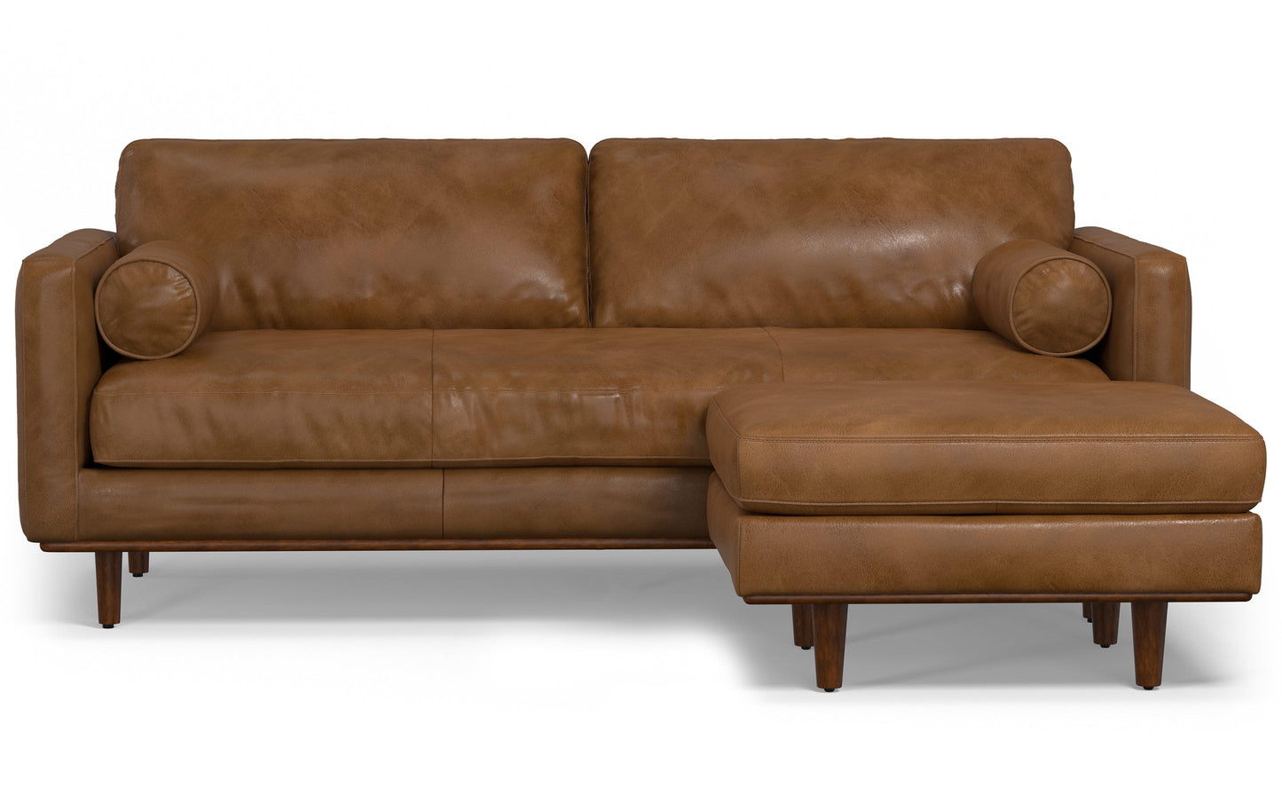 Caramel Brown Genuine Top Grain Leather | Morrison 89-inch Sofa and Ottoman Set in Genuine Leather